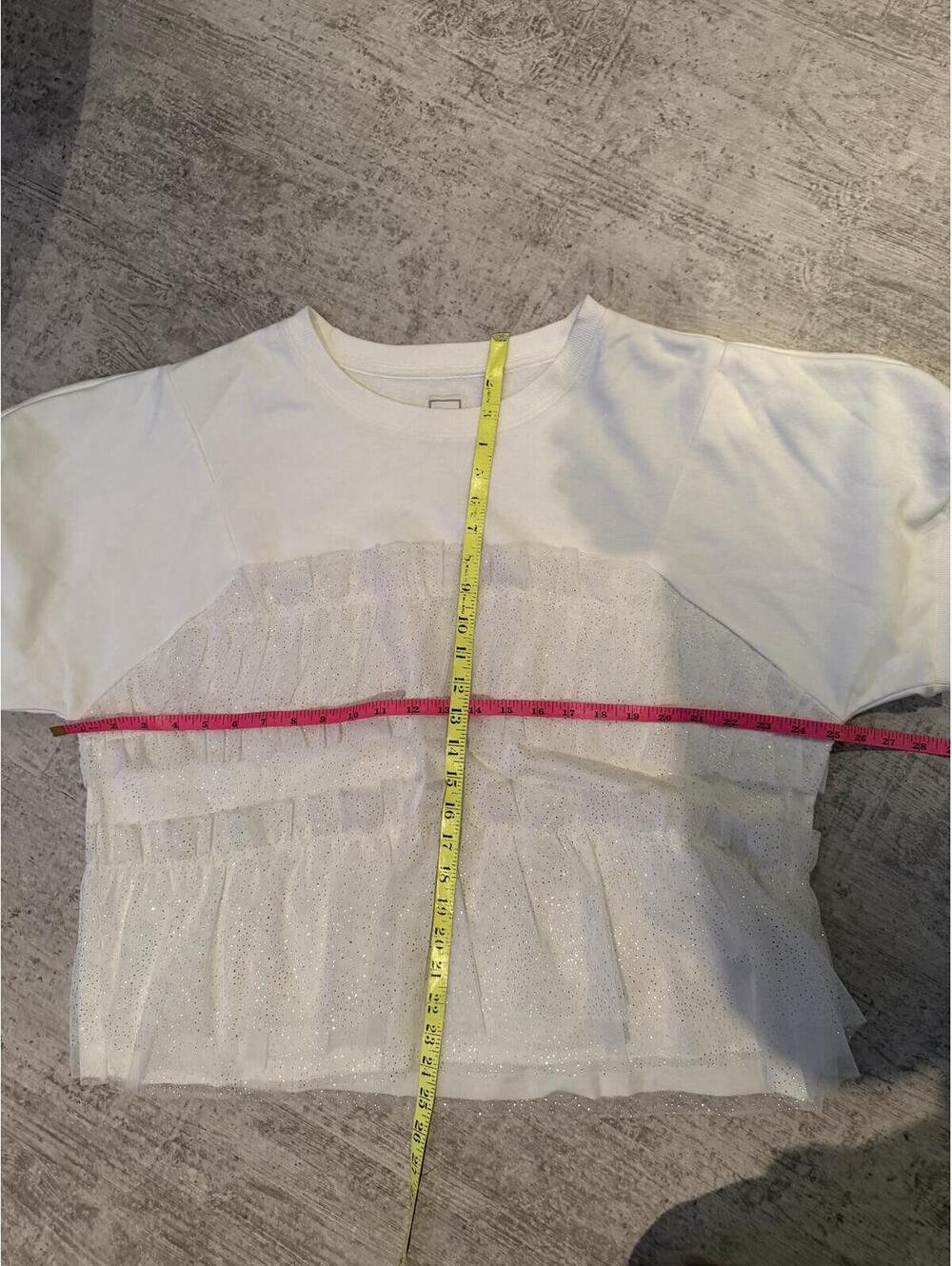 NWOT MAEVE Anthropologie Short Sleeve Smocked Ruffled Sweatshirt sz L - Picture 4 of 7